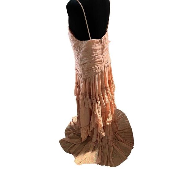 Anthropologie BHLDN Jessa Pink Metallic Asymmetrical Ruffled Drop-Waist Gown 8 - Picture 11 of 14